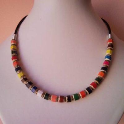 Coloured pencil, crayon necklace on leather for men