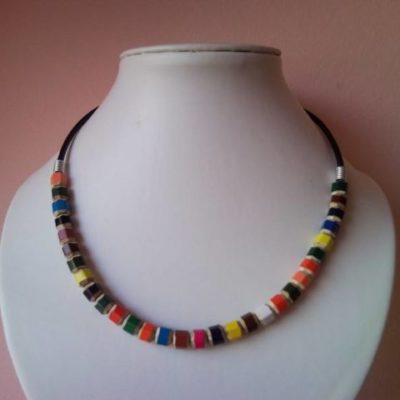 Coloured pencil, crayon necklace on leather