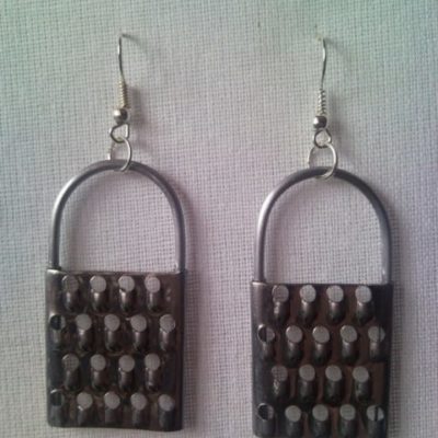 Miniature metal cheese grater earrings