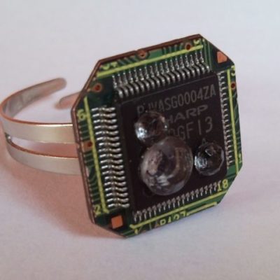 Recycled microchip, PCB, printed circuit board geekery ring