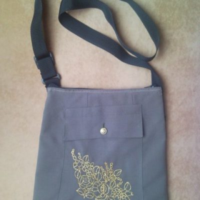 Shoulder bag from military uniform with gold flower 1.