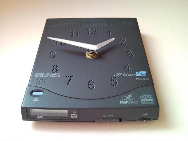 Retro geekery CD writer wall clock for geeks, computer lovers