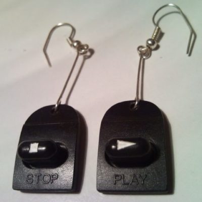 Retro Walkman play & stop button earrings