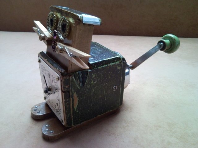 Antique wooden coffee mill grinder box cat desk clock