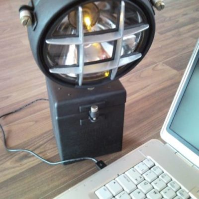 Upcycled industrial workshop laptop LED lamp from garage, works from USB