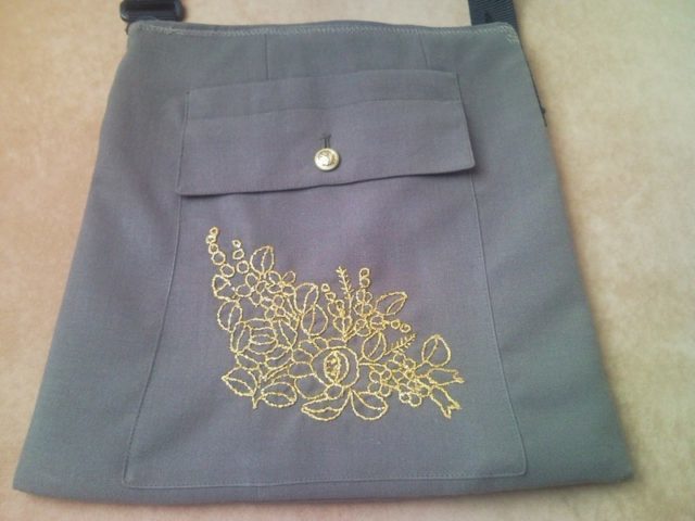 Shoulder bag from military uniform with gold flower 1.