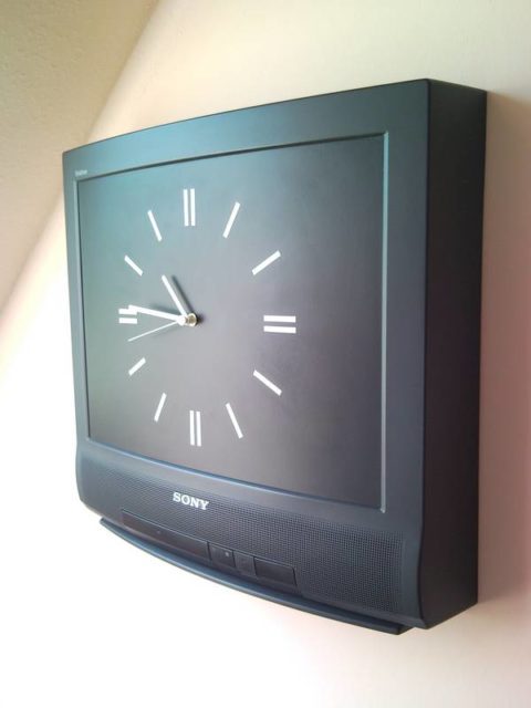 Recycled Sony TV set wall clock no commercials home decor