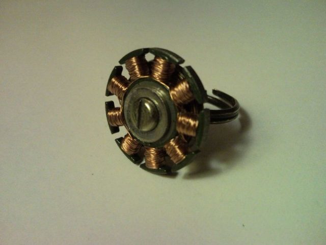 Steampunk style ring from CD drive electric motor coil
