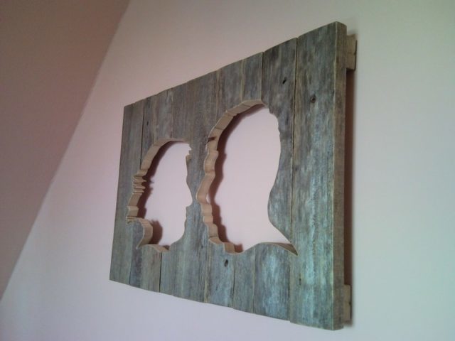 Rustic wall picture pallet silhouette portrait from photo