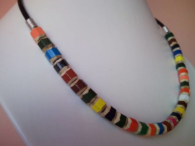 Coloured pencil, crayon necklace on leather