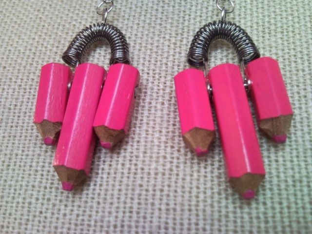 Pink colour pencil crayon earrings with spring