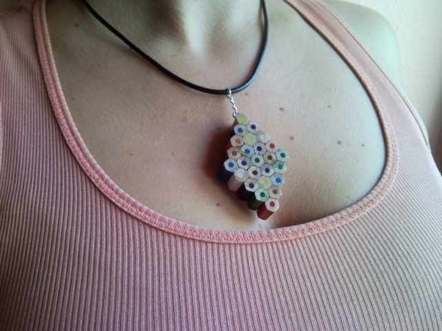 Coloured diamond pencil, crayon necklace pendant