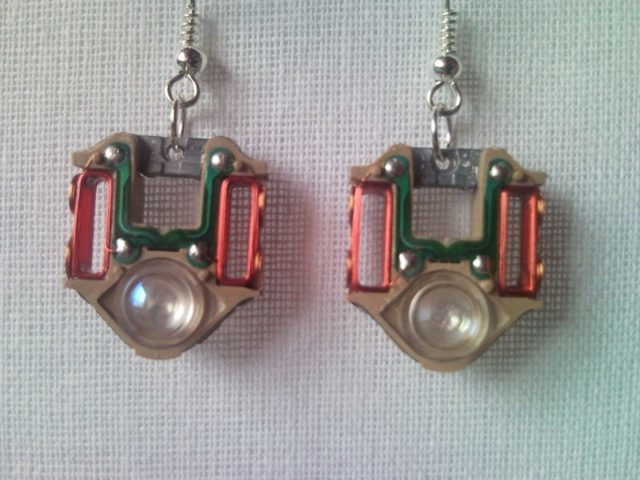 Recycled electric CD player laser lens steampunk earrings 2
