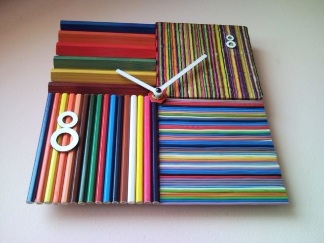 Recycled striped banded streaked streaky wall clock with lucky number