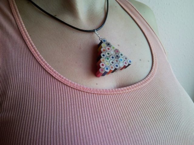 Coloured triangle pencil, crayon necklace pendant