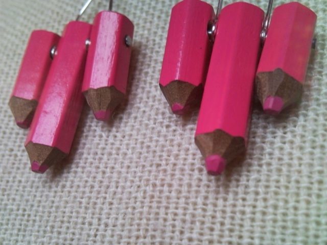Pink colour pencil crayon earrings with spring
