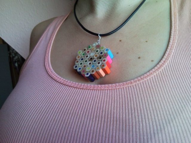 Coloured flower pencil, crayon necklace pendant