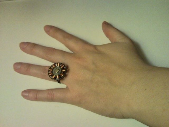 Steampunk style ring from CD drive electric motor coil