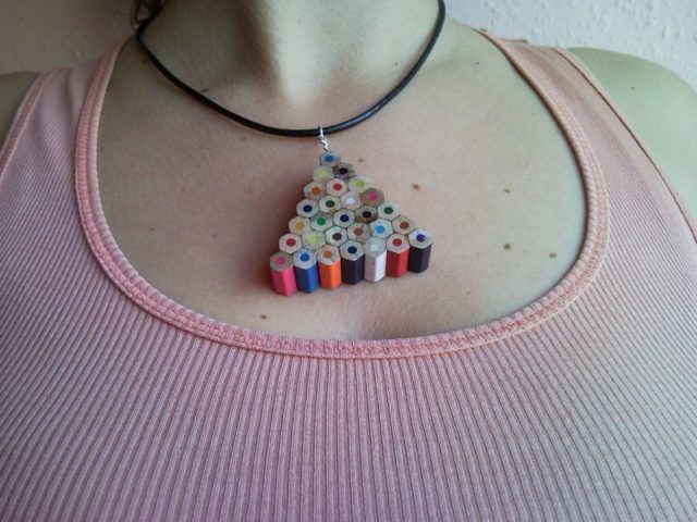 Coloured triangle pencil, crayon necklace pendant
