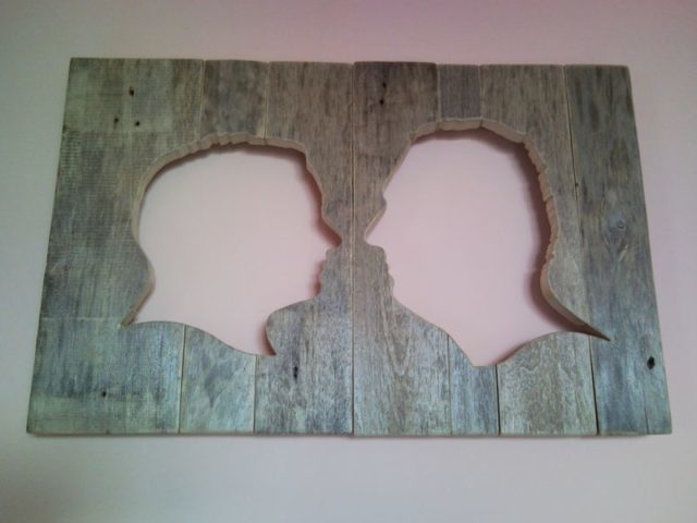 Rustic wall picture pallet silhouette portrait from photo