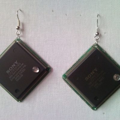 Recycled microchip PCB geekery earrings with strass 10.