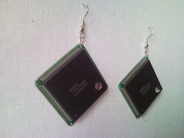 Recycled microchip PCB geekery earrings with strass 12.