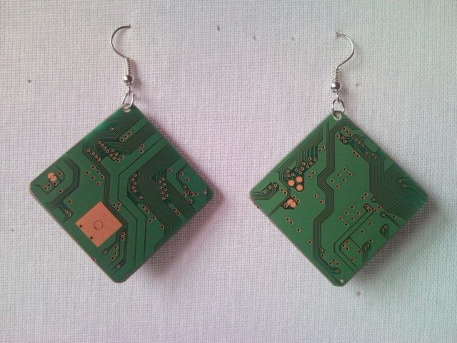 Recycled microchip PCB geekery earrings with strass 12.