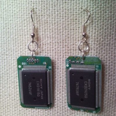 Recycled microchip PCB geekery earrings 2.