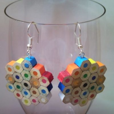Flower shaped coloured pencil crayon earrings 2.