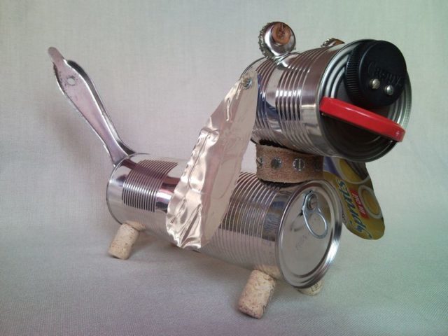Recycled dachshund dog, puppy, junk sculpture, home decoration 2.