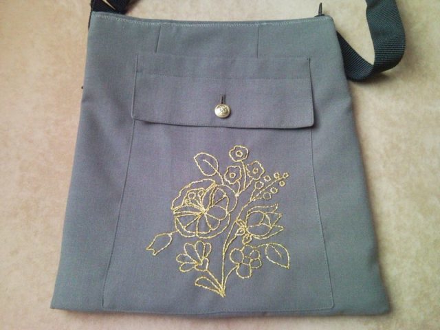 Shoulder bag from military uniform with gold flower 2.