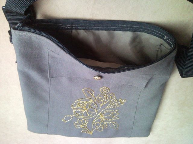 Shoulder bag from military uniform with gold flower 2.