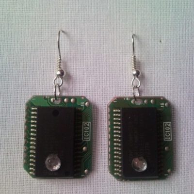 Recycled microchip PCB geek earrings with strass 3.