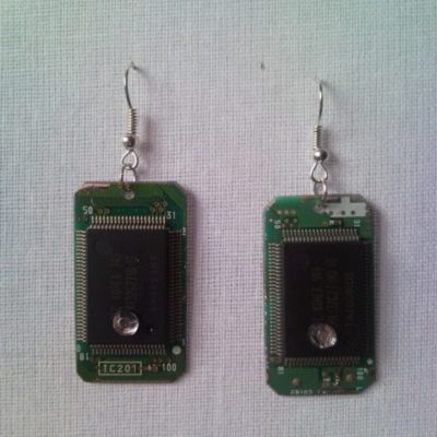 Recycled microchip PCB geek earrings with strass 4.