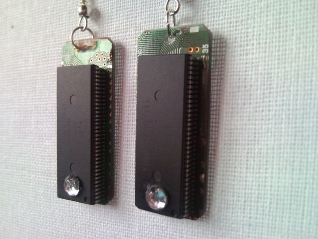 Recycled microchip PCB geek earrings with strass 5.