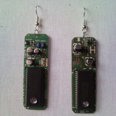 Recycled microchip PCB geekery earrings with strass 8.
