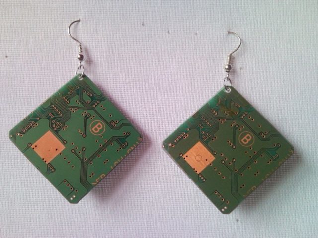Recycled microchip PCB geekery earrings with strass 9.