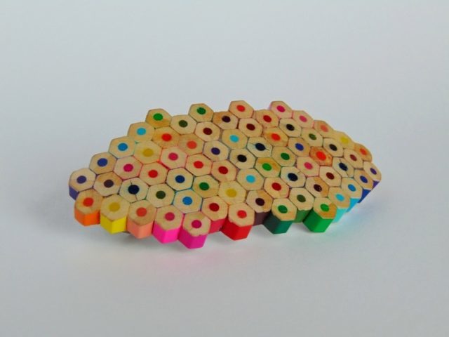 Rainbow colored pencil barrette hair clip accessory for art teacher artist painter