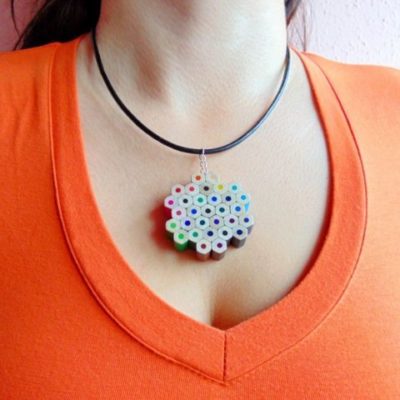 Flower shaped rainbow colored pencil pendant necklace for artist art teacher painter