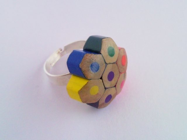 Colored pencil crayon adjustable flower shaped ring - slim style