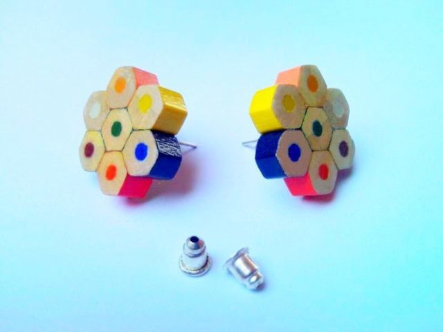 Colored pencil crayon plugable stud flower earrings for art teacher artist painter