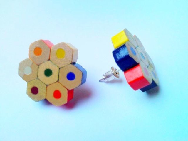 Colored pencil crayon plugable stud flower earrings for art teacher artist painter
