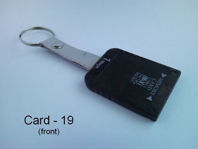 PlayStation keychain from recycled memory card and plug