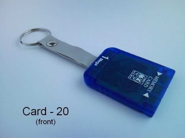 PlayStation keychain from recycled memory card and plug