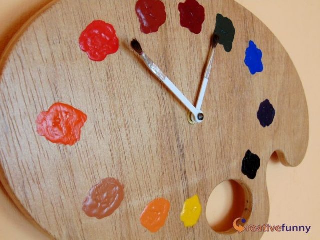 Painter palette wall clock with brush clock hands