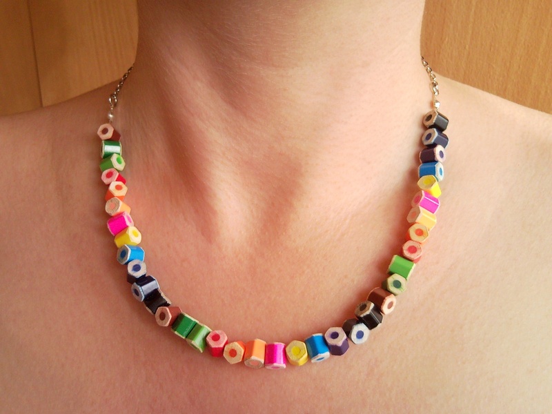 Rainbow colored crayon pencil necklace on elastic fishing line 2