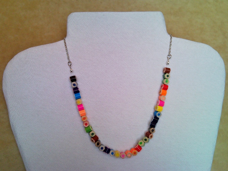 Rainbow colored crayon pencil necklace on elastic fishing line 2